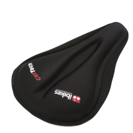 Cubierta de sillín de gel negra con logo ibikes y GelTech